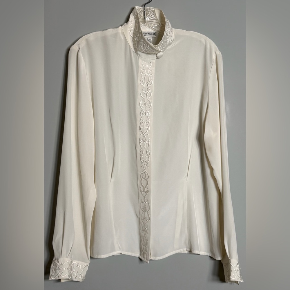 Vintage Evan Picone Cream Polyester Blouse Size 10